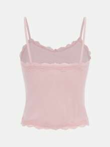 SHEIN Girlism Áo ba lỗ ren trơn đơn sắc dễ thương cho bé gái tuổi teen - Màu Hồng baby - Xem 2