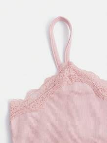 SHEIN Girlism Áo ba lỗ ren trơn đơn sắc dễ thương cho bé gái tuổi teen - Màu Hồng baby - Xem 3