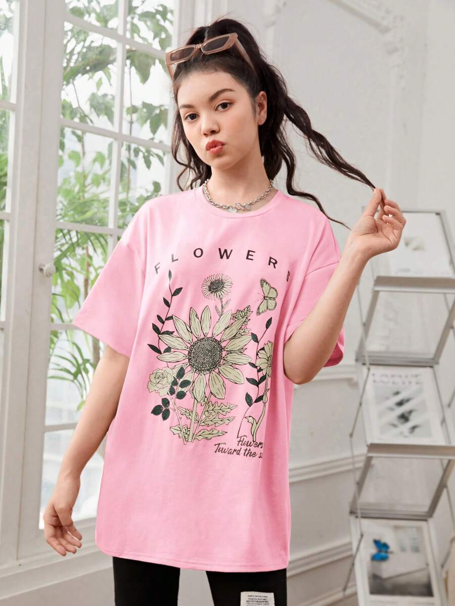 SHEIN Tops con gái Hoa Lá thư Giải trí - Màu Hồng baby - Xem 1