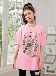 SHEIN Tops con gái Hoa Lá thư Giải trí - Màu Hồng baby - Xem 3