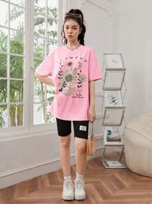 SHEIN Tops con gái Hoa Lá thư Giải trí - Màu Hồng baby - Xem 4
