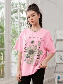 SHEIN Tops con gái Hoa Lá thư Giải trí - Màu Hồng baby - Xem 5