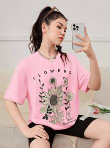 SHEIN Tops con gái Hoa Lá thư Giải trí - Màu Hồng baby - Xem 6