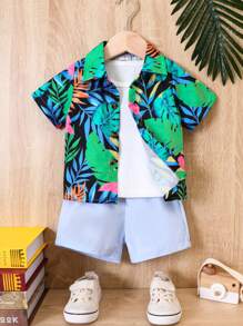 SHEIN Đứa bé trai Bản in nhiệt đới Áo sơ mi & Quần short Without Tee - Nhiều màu - Xem 1