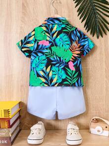 SHEIN Đứa bé trai Bản in nhiệt đới Áo sơ mi & Quần short Without Tee - Nhiều màu - Xem 2