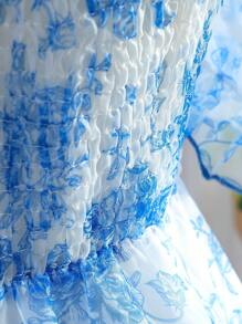 SHEIN Đầm Gái Hoa Tất cả trên in Dễ thương - Xanh và trắng - Xem 4