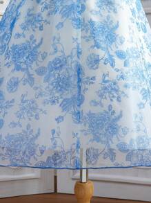 SHEIN Đầm Gái Hoa Tất cả trên in Dễ thương - Xanh và trắng - Xem 6