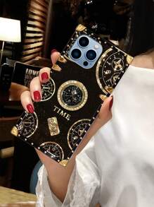 字母圖案手機殼帶圓環支架 - 黑色 - 查看 1