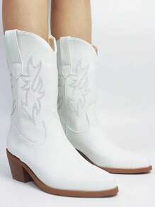 Botas De Mujer Bordadas Con Hilo De Plata - Blanco - Ver 1