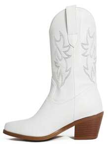 Botas De Mujer Bordadas Con Hilo De Plata - Blanco - Ver 3