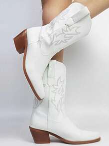 Botas De Mujer Bordadas Con Hilo De Plata - Blanco - Ver 4