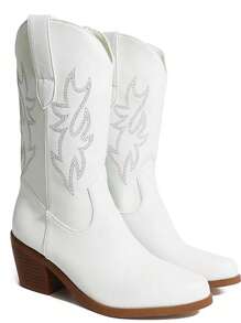 Botas De Mujer Bordadas Con Hilo De Plata - Blanco - Ver 5