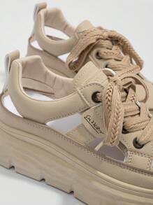 Giày thể thao nữ có dây buộc phía trước màu be, Giày thể thao đế dày cắt thấp đơn giản thoáng khí cho thể thao ngoài trời - màu nâu - Xem 5