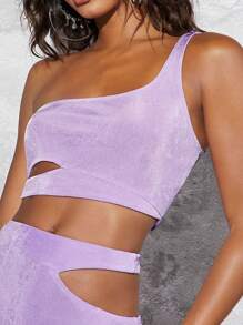 SHEIN BAE 單肩腰部鏤空短款上衣 - 紫丁香色 - 查看 3