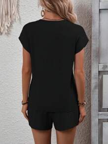 SHEIN LUNE Bộ đồ hai mảnh nữ Tim Lá thư Giải trí - màu đen - Xem 2