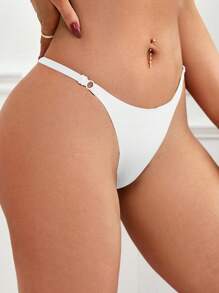 Solid Ring Linked Sexy G-String Bridallingerie - White - View 3