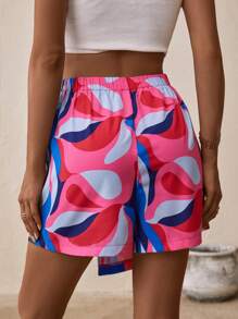 SHEIN VCAY Quần đùi nữ Thắt nút Trọn gói Tất cả trên in Giải trí - Hồng - Xem 2