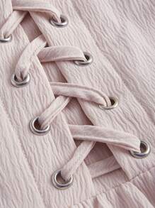 SHEIN MOD Square Neck Lace Up Front Puff Sleeve Dress - Baby Pink - View 4