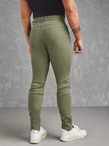 GENTILAND Men Cotton Ripped Skinny Jeans - Army Green - View 2