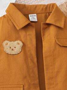 SHEIN Leap Crew 男嬰翻蓋細節夾克背心和短褲和卡通圖案T恤 - 棕色 - 查看 7