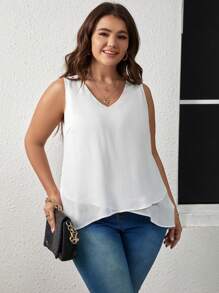 SHEIN LUNE Blusa unicolor bajo asimétrico - Blanco - Ver 3