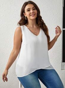 SHEIN LUNE Blusa unicolor bajo asimétrico - Blanco - Ver 5