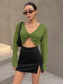 DAZY Solid Split Hem Skort - Black - View 4