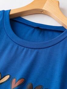 Flirla Áo thun Plus size Slogan Tim Giải trí - Xanh đậm - Xem 5