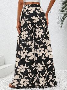 SHEIN VCAY Quần nữ Thắt lưng Hoa Tất cả trên in Boho - màu đen - Xem 2