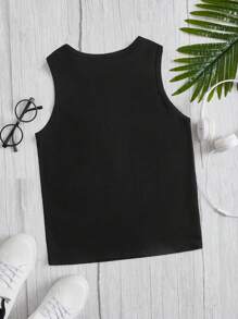 Boys Slogan & Palm Tree Print Tank Top - Black - View 2