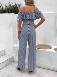 Breezaya 條紋印花挖肩荷葉邊連身褲 - 藏蓝色 - 查看 2