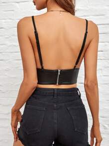 SHEIN Unity 女士时尚性感纯色露背无袖短款吊带背心 - 黑色 - 查看 2
