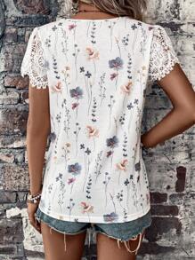 SHEIN LUNE Áo thun ren họa tiết hoa Guipure dành cho nữ - trắng - Xem 2
