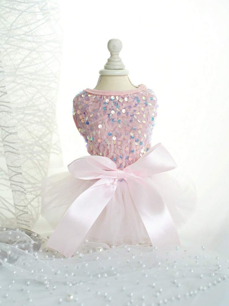 夏用の犬と猫用スパンコール装飾ペットドレス1個。 - ピンク - 見る 1