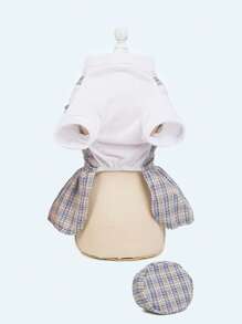 1入組格紋印花寵物連衣裙和1入組帽適用於狗狗和貓適合夏天 - 彩色 - 查看 3