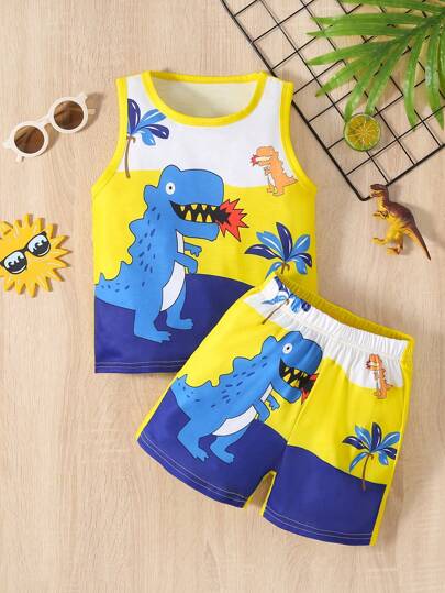 SHEIN Ung pojke Dinosaurietryck Linnen & Shorts