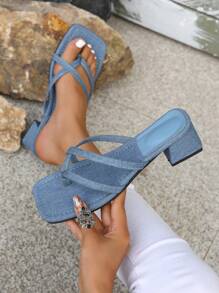 Women's High Heel Flip Flop Sandals With Toe Post - Blue - View 1