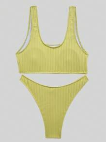 Bañador bikini liso tejido de canalé