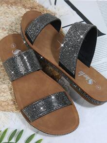 Chanclas con doble empella con diamante de imitación - Negro - Ver 2