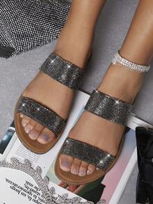 Chanclas con doble empella con diamante de imitación - Negro - Ver 3