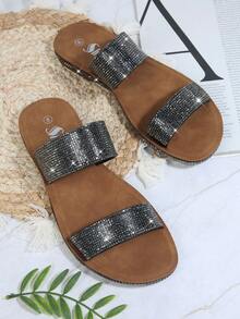 Chanclas con doble empella con diamante de imitación - Negro - Ver 4