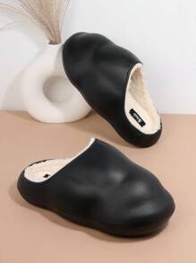 紋理質感一腳蹬家居拖鞋 - 黑色 - 查看 2