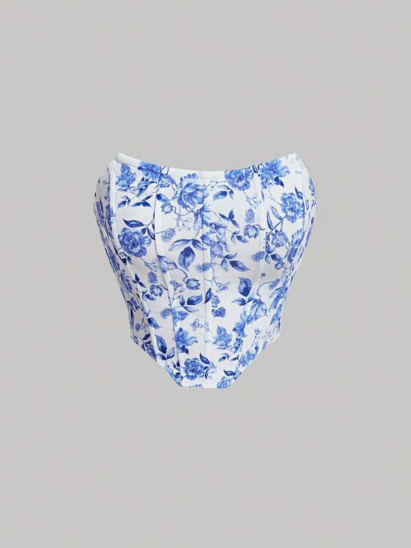 SHEIN MOD Top cu structură pentru corset cu imprimeu floral
