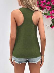 SHEIN LUNE Slogan Graphic Tank Top - Army Green - View 2