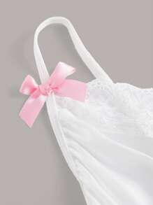 ROMWE Kawaii Bow Decor Lace Up Back Babydoll Dress - White - View 3