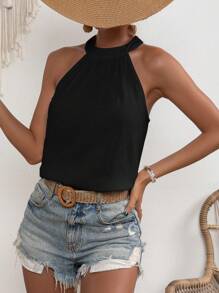 SHEIN VCAY 無地柄 キーホールバック ホルタートップ - ブラック - チェックする 6