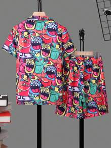SHEIN 男孩滿版印花襯衫和短褲不帶T恤 - 彩色 - 查看 2