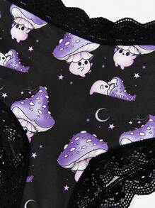 texdoodles Fairycore 3pack Cartoon Graphic Contrast Lace Panty Set