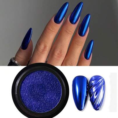 1 hộp bột tráng gương trang trí móng tay kèm cọ, bột titan trang trí móng tay.