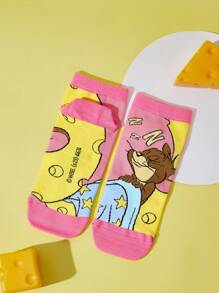 TOM & JERRY X SHEIN 2pairs Women Cartoon Cat & Mouse Pattern Cute Ankle Socks For Daily Life - Multicolor - View 5